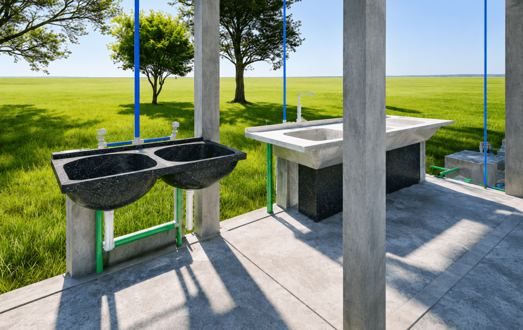 Projeto hidrossanitário com sistema de água e esgoto planejado para construção