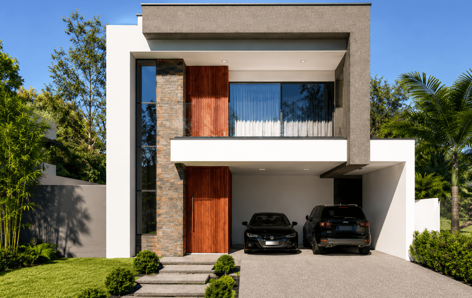 Projeto de casa moderna com fachada contemporânea pronta para construir